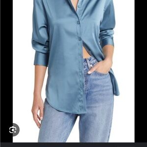 Nordstrom Teal Satin Button Down Shirt